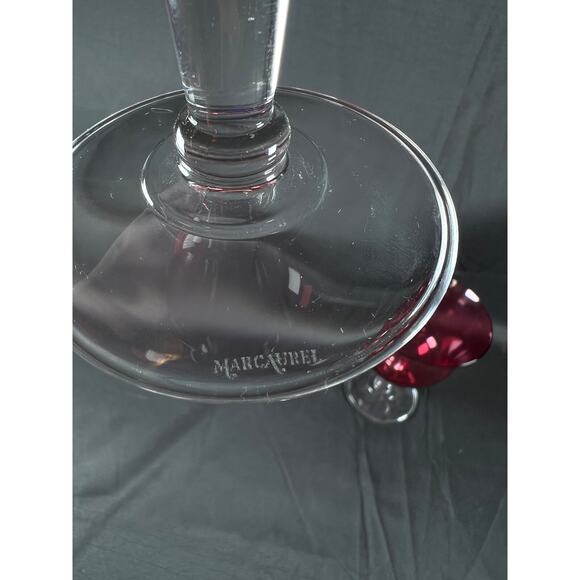 Marc Aurel Cranberry Crystal Wine Goblet Glass Column Stems Set of 2 Champagne - Picture 6 of 8